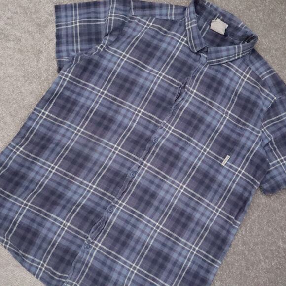Columbia Regular Fit Plaid Large Blue Short Sleeve Full Button Collared Shirt - Picture 6 of 9